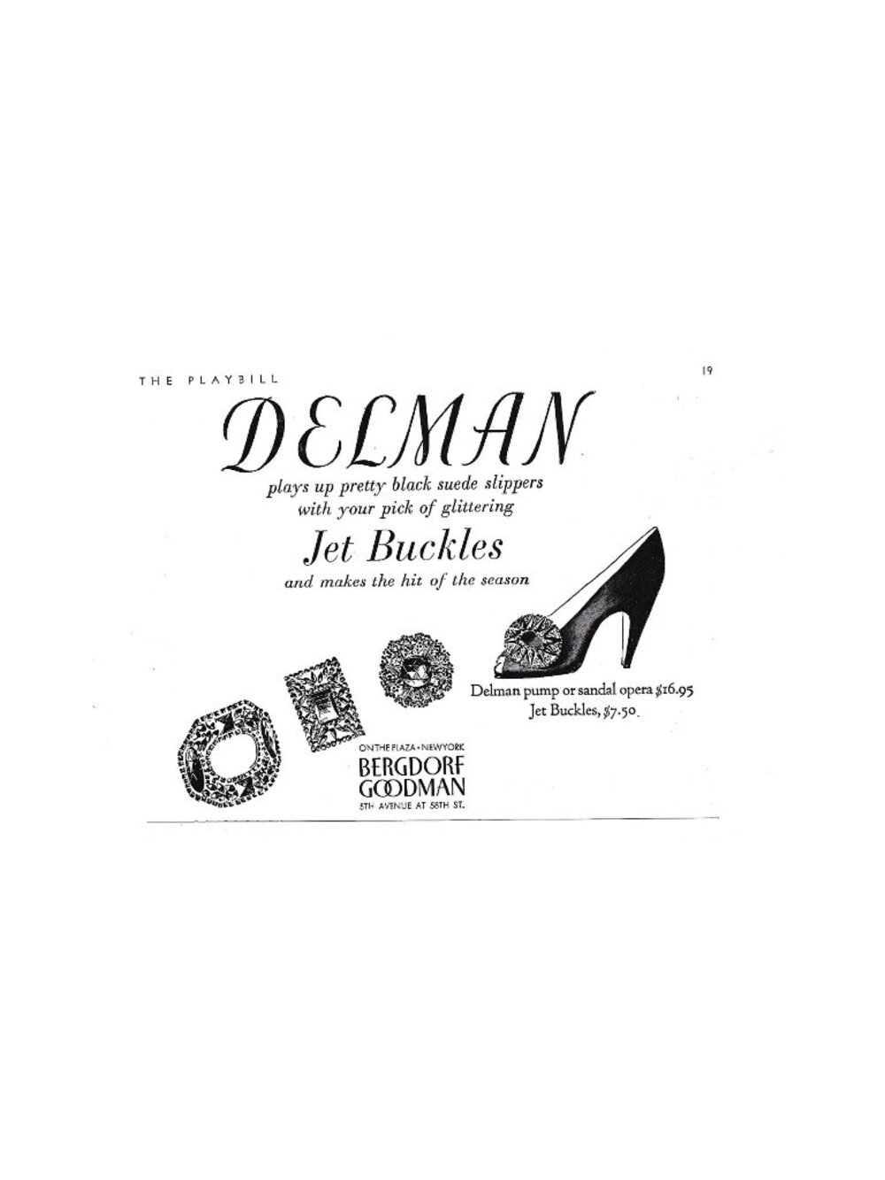 Print Ad Delman Pumps Fashion Art Deco Buckles Bergdorf Goodman 1940s Vintage